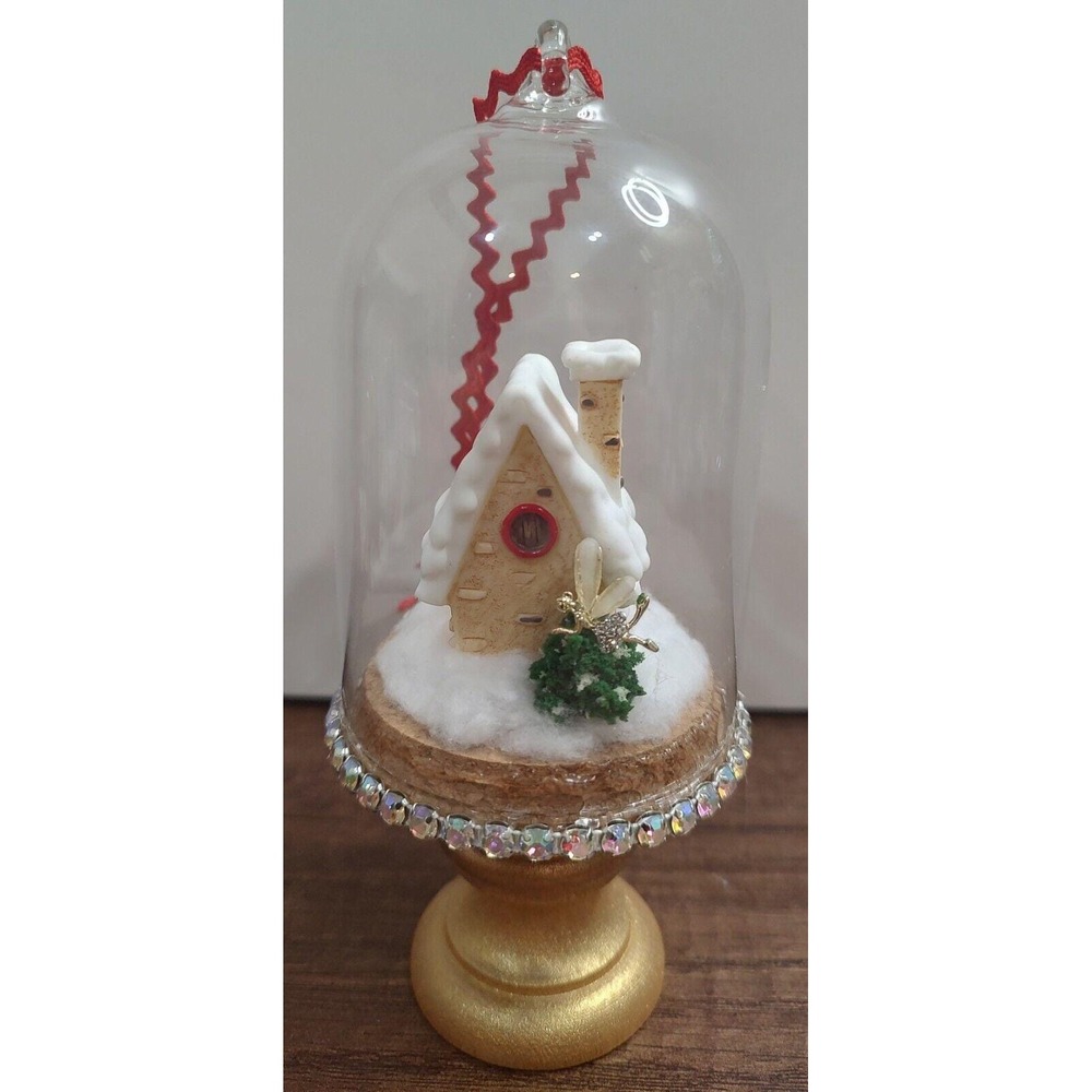 Fairy Christmas Ornament Handmade Dome Cloche Diorama Winter Faerie House Snow